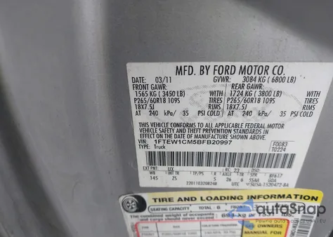 2011 Ford F-150 Xlt z USA, uszkodzony, nr VIN 1FTEW1CM5BFB20997